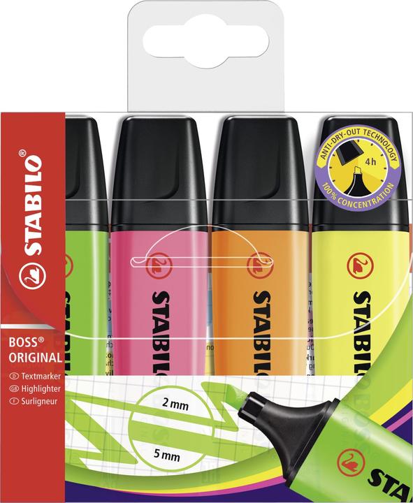 Actual product image STABILO BOSS ORIGINAL highlighter (Pink, Yellow, Green, Orange, 5 mm, 4 x)