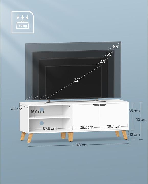 Actual product image Vasagle TV-Möbel 140 x 40 x 45 cm, Weiss (140 x 40 x 45 cm)