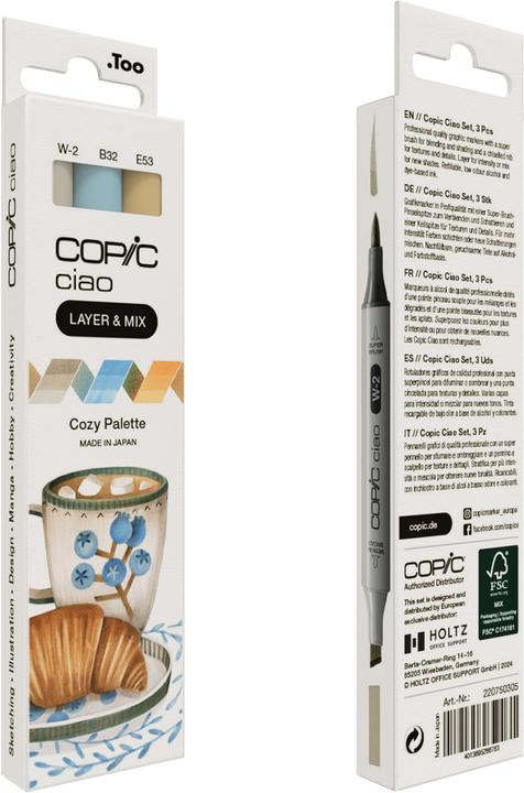 Immagine prodotto Copic CIAO - Marchio (Palette accogliente. B-32 Blu pallido, E-53 Seta grezza, W-2 Grigio caldo n. 2, 6 mm, 3 x)