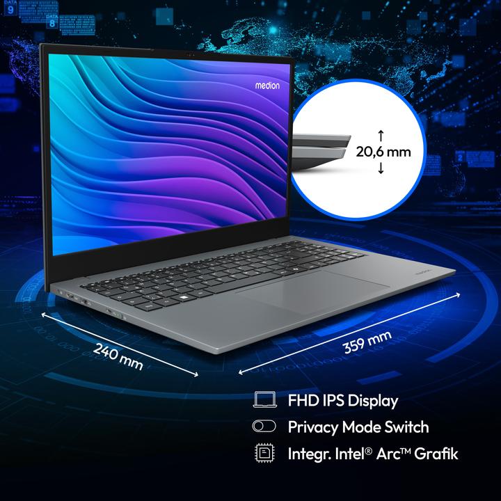 Image du produit Medion E15443 (15.60", Intel Core Ultra 7 155H, 16 Go, 1000 Go, DE)