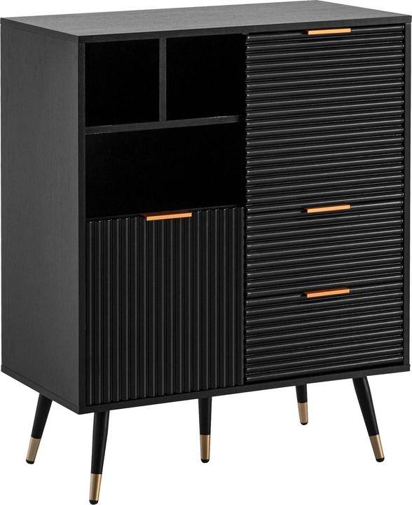 FineBuy Sideboard Kommode Schwarz Eiche Dekor Anrichte Standschrank mit Regal