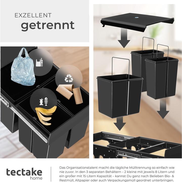 Actual product image tectake Abfallsammler Ashlyn, 3-fach Trennung, 31L, Teleskopschienen (31 l)