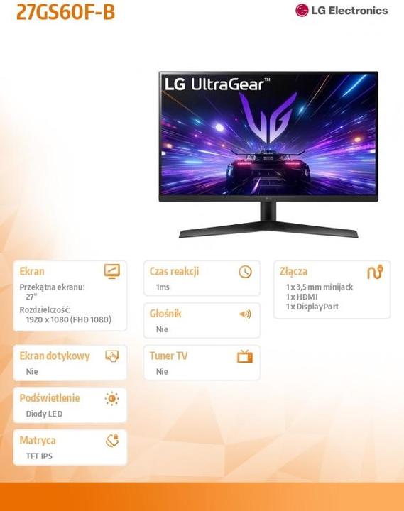 Produktbild LG Gaming Monitor 27gs60f 27" Ultragear (1920 x 1080 Pixel, 27")