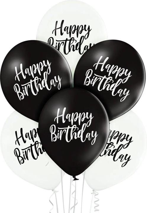 Actual product image Belbal 6 Balloons Happy Birthday Black/White 30cm in Eco-Quality