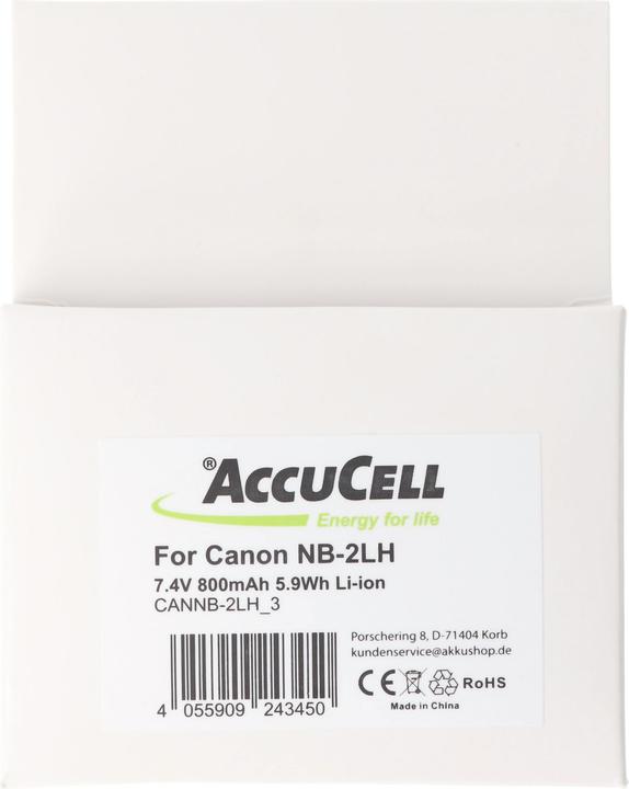 Produktbild AccuCell Akku passend für Canon NB-2LH, NB-2L Li-Ion, 800mah