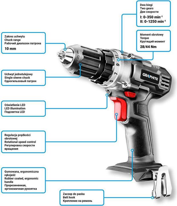 Productafbeelding Graphite Snoerloze boor/schroefmachine Energy + 18V (58G000) (Oplaadbare batterij)