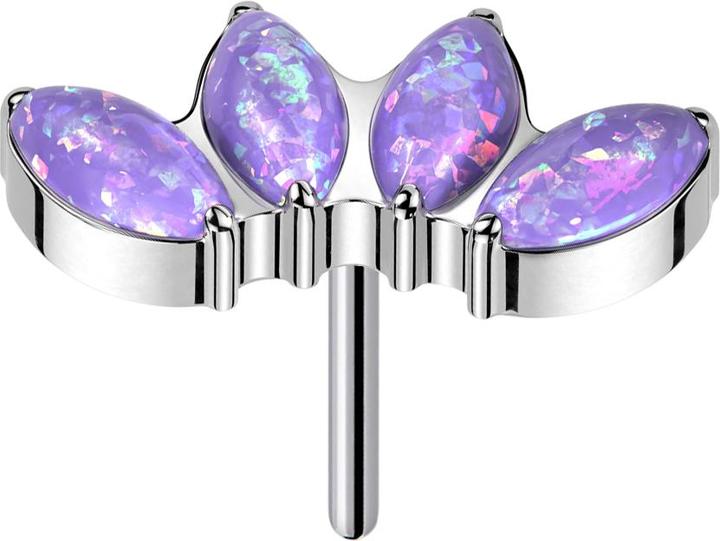 Star Piercing Threadless silber vier Opale violett (Titan G23, ohne Messing)