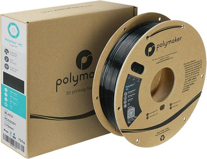 Immagine prodotto Polymaker PC02001 Polymax Tough Filament PC (Policarbonato) alta rigidità, colpo (Carbonio, 1.75 mm, 750 g, Nero)