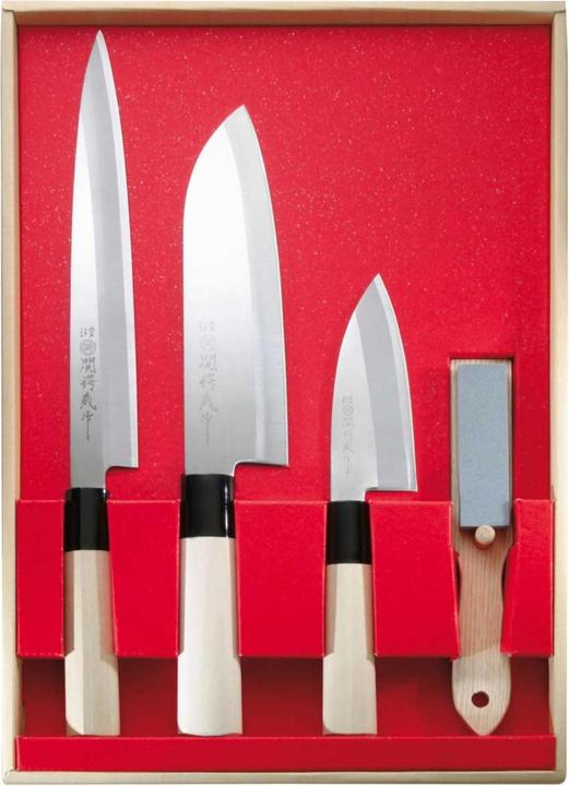 Herbertz Japanese chef's knife set, 3 knives and whetstone