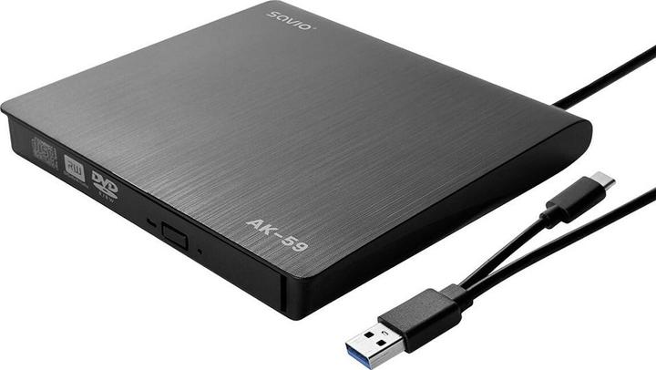 Savio AK-59 Registratore CD/DVD esterno sottile R/RW - USB-C/USB-A nero (Masterizzatore CD, Masterizzatore DVD)