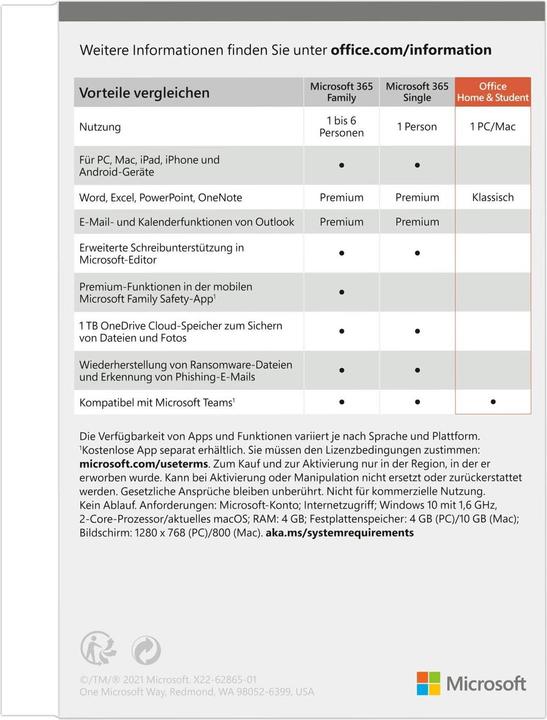 Produktbild Microsoft Office Home & Student 2021 (1 User, unbegrenzt)