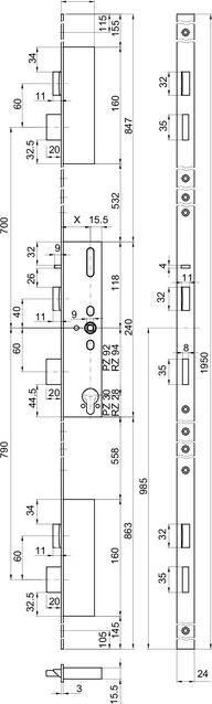 Actual product image MSL FlipLock panic multipoint lock 24446PBa flat face plate