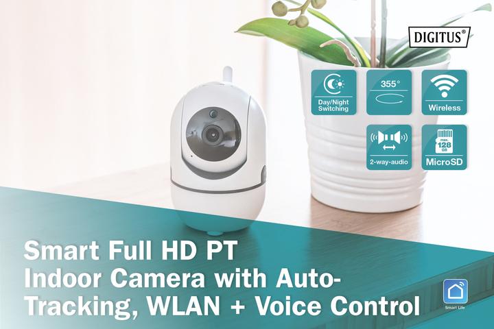 Actual product image Digitus Smart Full HD PT Indoor Camera with Auto-Tracking, WLAN + Voice Control (1920 x 1080 Pixels)