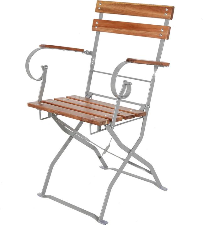 Produktbild Mojawo Biergarten Set Klapptisch + 4 Klappstühle klappbar mit Armlehne Stahl Akazieholz 120x70cm (120 cm)