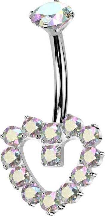 Star Piercing Banane Innengewinde silber Kristall multicolor gefasst und Herz Kristalle multicolor (ohne Messing, Titan G23)