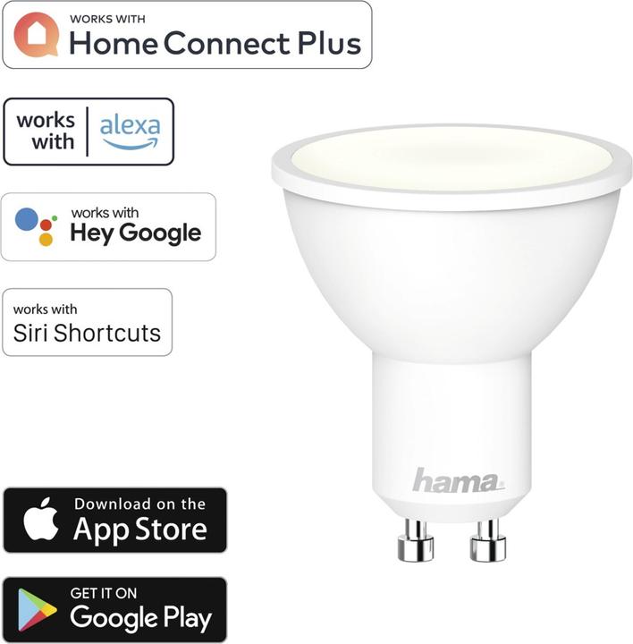 Actual product image Hama WLAN LED lamp, GU10, 5.5 W, without hub, for voice/app control, White (GU10, 5.50 W, 400 lm, 1 x, G)