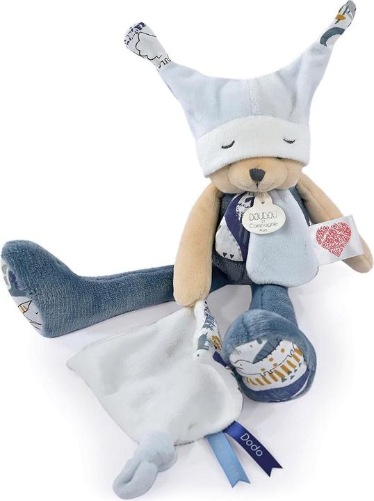 Immagine prodotto Doudou et Compagnie Orsetto con lembo con panno per le coccole Day&Night, blu 35 cm