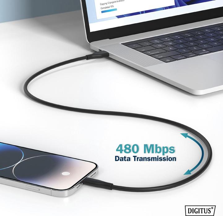 Actual product image Digitus Lightning silicone connection cable, USB-A - Lightning 0.5m, black (0.50 m, USB 2.0)