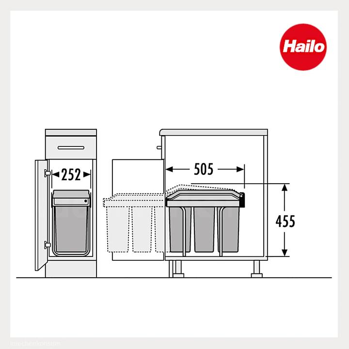 Immagine prodotto Hailo Einbau-Mülleimer mit Mülltrennsystem (3x10 L) (30 l)