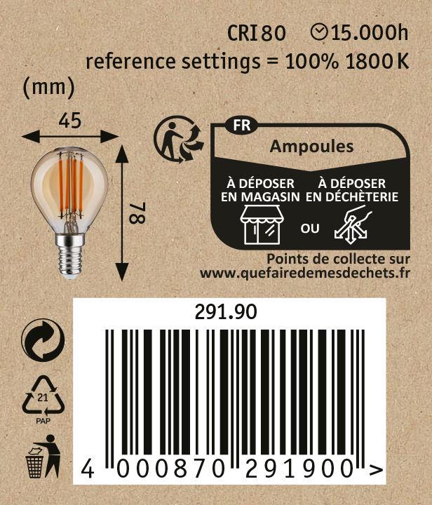 Valeurs nutritives et ingrédients Paulmann 1879 Filament 3-Step-Dim Gouttes (E14, 4.90 W, 450 lm, 1 x, F)