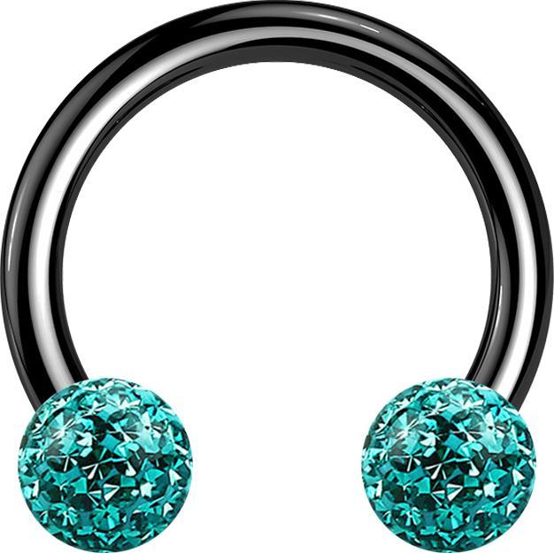 Star Piercing Circular Barbell schwarz mit zwei Kristall Kugeln türkis Epoxy Schutzschicht (Titan G23, ohne Messing)