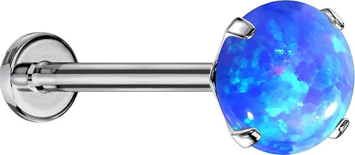 Star Piercing Micro Threadless Labret silber Opal blau gefasst (ohne Messing, Titan G23)