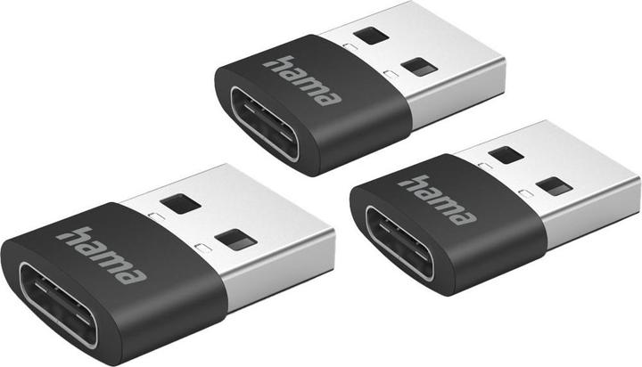 Hama Adapter USB-A male - USB-C female, 3 pieces, Black (USB-C)