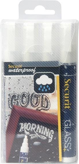 Immagine prodotto Securit Pennarello a gesso IMPERMEABILE MEDIO, confezione da 4 pezzi, biancoá (Multicolore, 6 mm, 4 x)