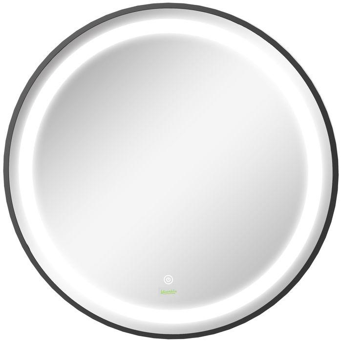 Produktbild Swisshandel24 Badezimmerspiegel, LED-Beleuchtung, dimmbar, 3 Lichtfarben, Metallrahmen, Ø60 cm, Schwarz (Ø 60 cm)