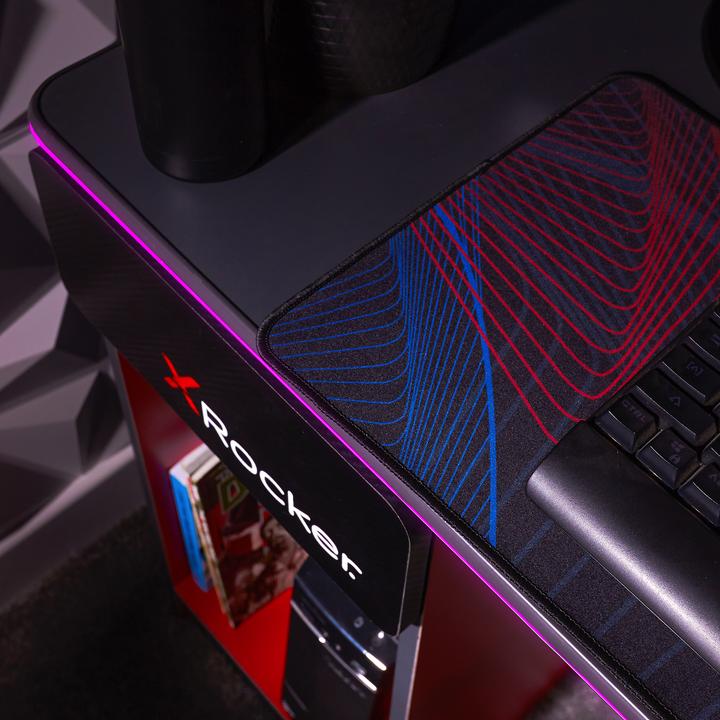 Produktbild X Rocker Bureau de jeu Carbon-Tek avec chargeur sans fil et éclairage LED Gris/Rouge