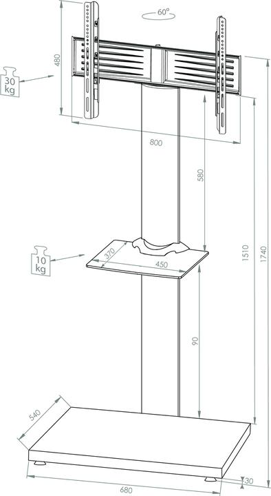 Productafbeelding VCM TV-standaard Alu Onu Maxi ZW Zwart (174 x 68 x 60 cm)