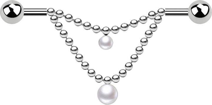 Immagine prodotto Star Piercing Barbell argento due palle due catene bianco perla (Acciaio chirurgico 316L)