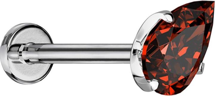 Star Piercing Micro Threadless Labret silber mit Kristalltropfen rot gefasst (ohne Messing, Titan G23)