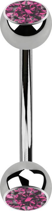 Star Piercing Micro Banane silber mit zwei Kugeln Kristall pink (ohne Messing, Titan G23)