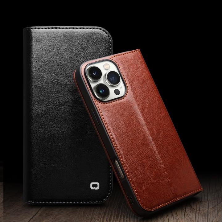 Actual product image QiAlino Fourre Flip cuir véritable (Apple iPhone 16 Pro Max)