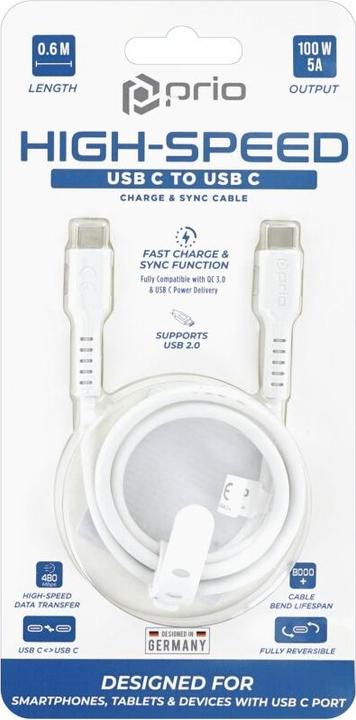 Actual product image prio High-Speed Charge & Sync USB C to USB C Cable 5A 0.6m white (0.60 m)