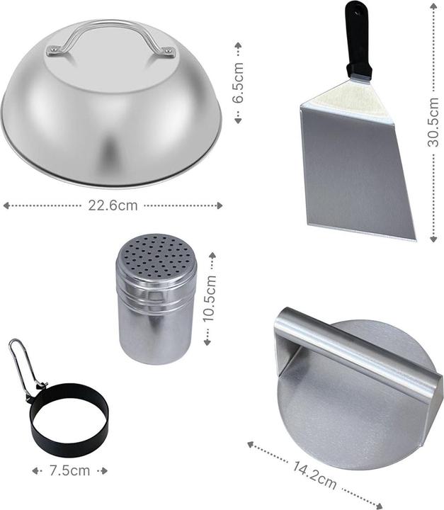 Produktbild Hermex 5-tlg. Burger-Set Burgerpresse Schmelzglocke Patty-Wender Ei-Ring Streuer