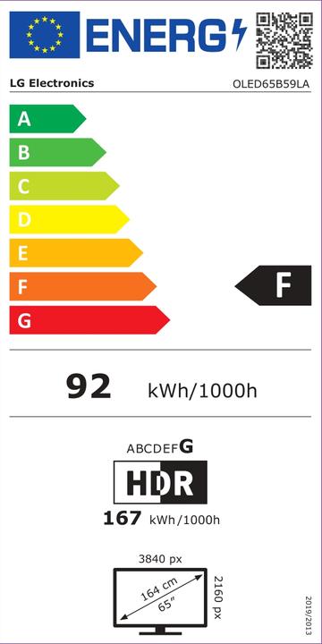 Energielabel LG OLED65B59LA (65", B5, OLED, 4K, 2025)
