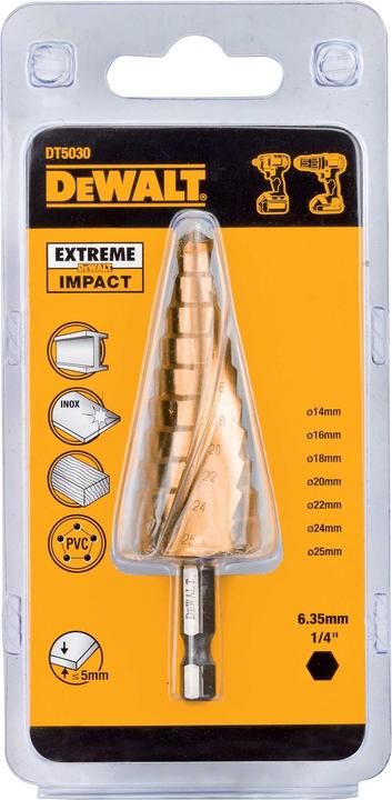 Produktbild DeWalt Extreme Impact Stufenbohrer HSSG DT5030 (1425 mm, extrem robust, aus einem Stück gefertigt (14-25mm)