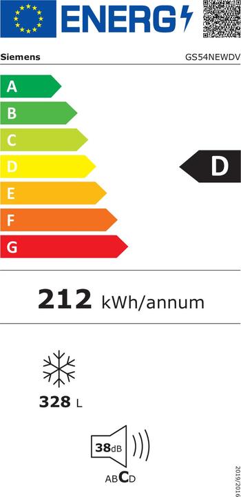 Etichetta energetica Siemens Congelatori GS54NEWDV (Struttura autonoma, 328 l)