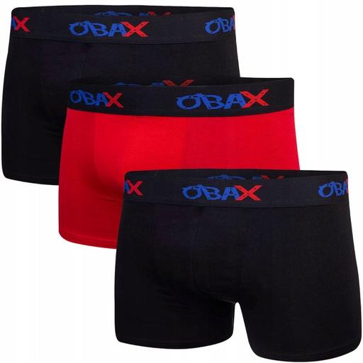 Obax Herren-Boxer-Unterwäsche 3p Schwarz/Rot M (M)