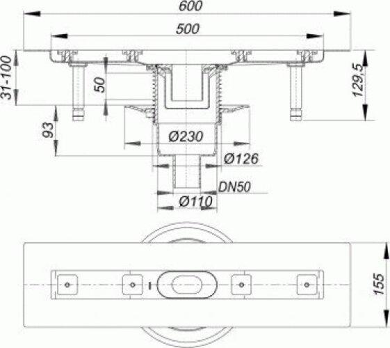 Actual product image Dallmer shower channel CeraLine vertical F 521606, 500mm, DN 50 overall height 110mm (850 mm)