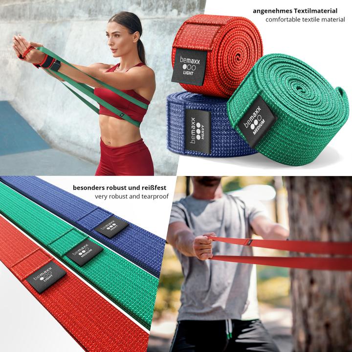 Produktbild BeMaxx Sport Klimmzugband Textil, 3er-Set (Stark, Mittel, Leicht)