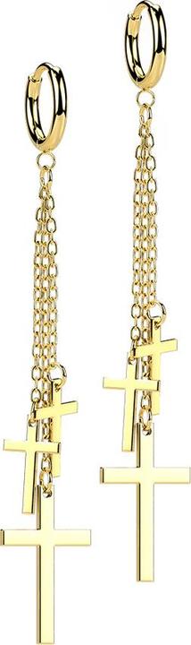 Produktbild Star Piercing Ohrring vergoldet Anhänger Kette drei Kreuze (ohne Messing, Chirurgenstahl 316L)