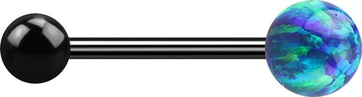 Produktbild Star Piercing Micro Barbell schwarz mit Kugel und Kugel Opal blau (ohne Messing, Chirurgenstahl 316L)