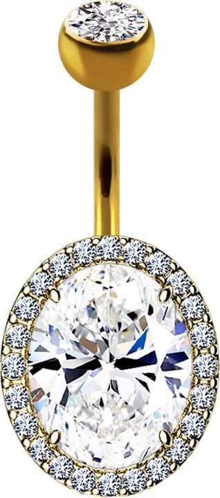 Image du produit Star Piercing Banane 14k plaqué or Bouclier pavé ovale (Laiton, Acier chirurgical 316L)