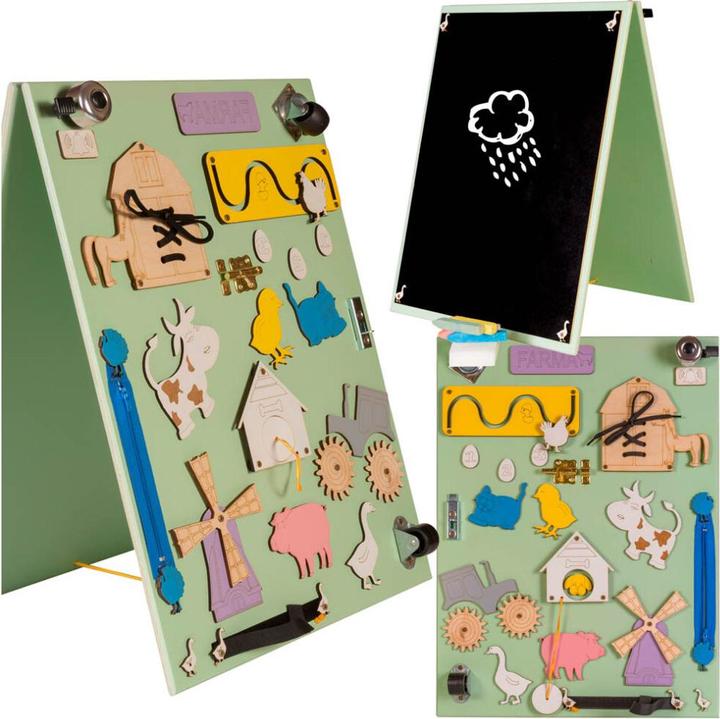 Image du produit Ikonka Tableau à craies double face en bois Ferme multicolore Tableau manipulable (Tableau d'affichage)