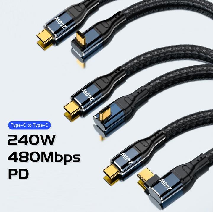 Actual product image PowerGuard USB-C cable 90° angle flat 3m Data & Charge (male/male) PD 240W (3 m)