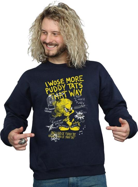 Actual product image Looney Tunes Mens Tweety Pie More Puddy Tats Sweatshirt (L)
