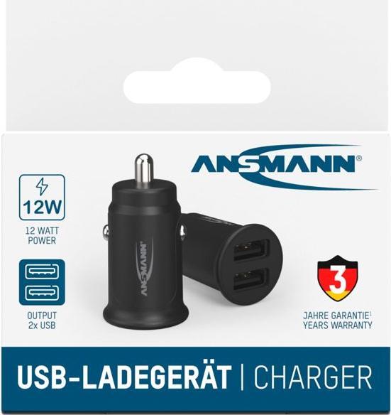 Produktbild Ansmann Ladegerät InCar Charger 12-24V DC/1000mA/12W/KFZ/2xUSB/5V bl